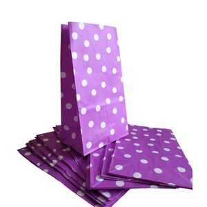 50 Polka Dot Paper Bags Purple‎ Color Lunch Goodie Bags 5.1 x 3.1 x 9.4 Inches